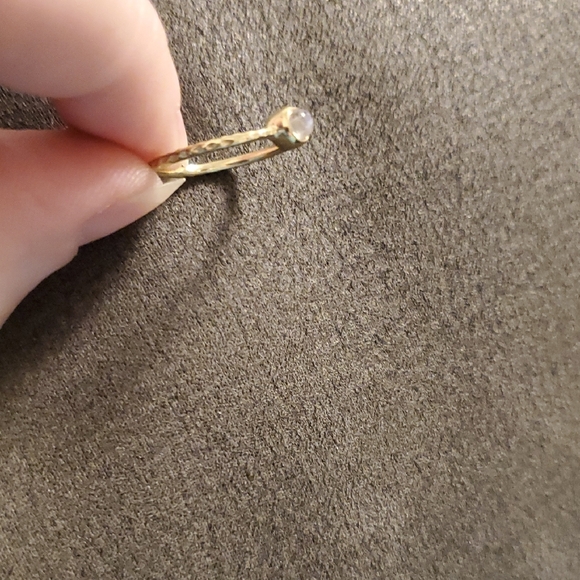 Rainbow Moonstone Ring – Dainty Gold-Toned Bezel Set Hammered Band, Size 7.25 - Picture 2 of 3